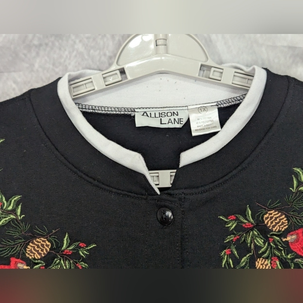 Allison Lane 1X Cardinal Sweatshirt Cardigan Black With White Collar - Picture 3 of 8